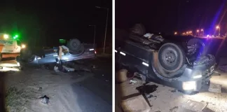 Una camioneta volcó en la rotonda de acceso a la ciudad de Chajarí