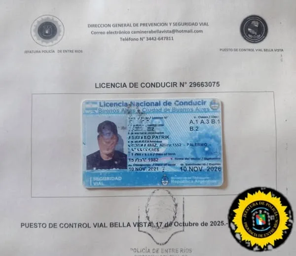 Secuestran una licencia de conducir apócrifa en control vial de Bella Vista