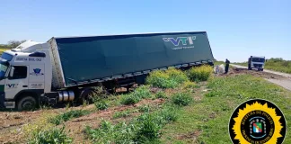 Macia: un camión perdió y despistó en Ruta N° 6