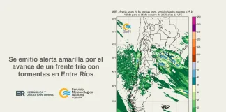 Se emitió alerta amarilla por el avance de un frente frío con tormentas en Entre Ríos