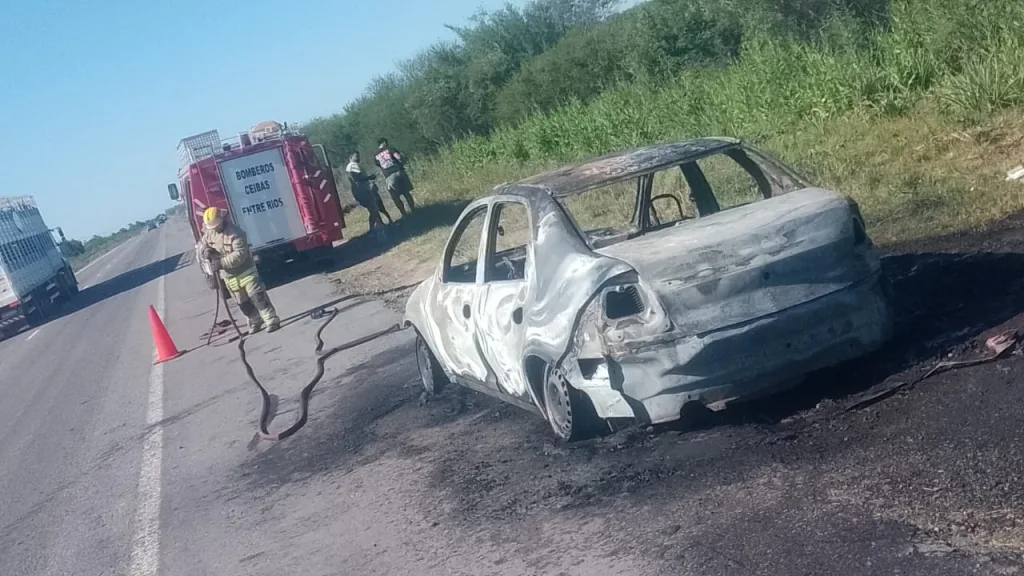 Un automóvil se incendió por completo en la Autovía 14