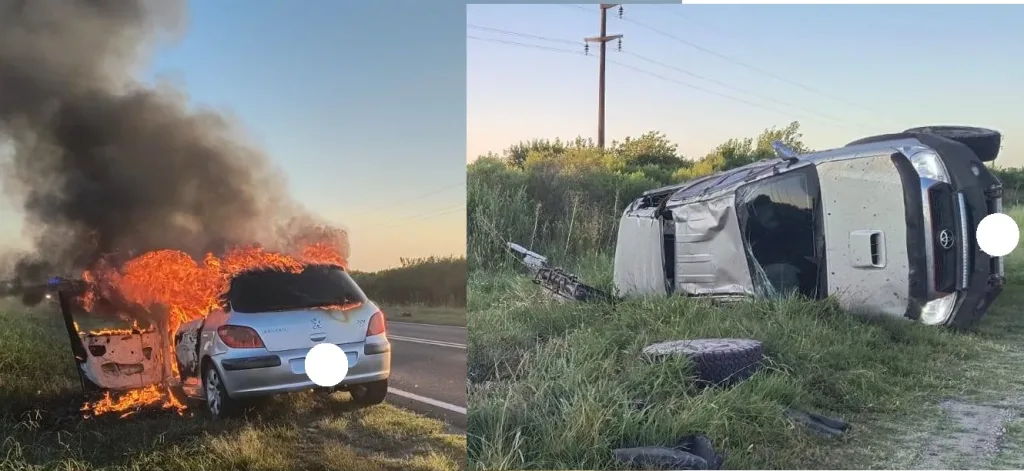 Choque, vuelco e incendio en la Ruta Nacional Nº 12 a la altura de Cerrito