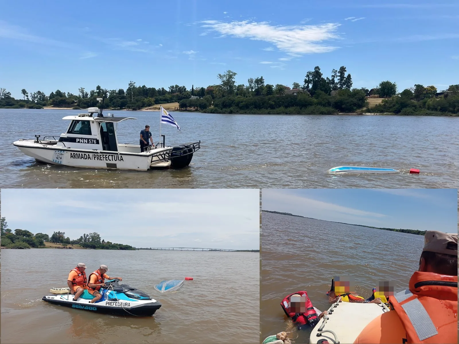 Rescate en el río Uruguay: Prefectura salvó a cuatro personas tras el vuelco de una embarcación frente a Colón