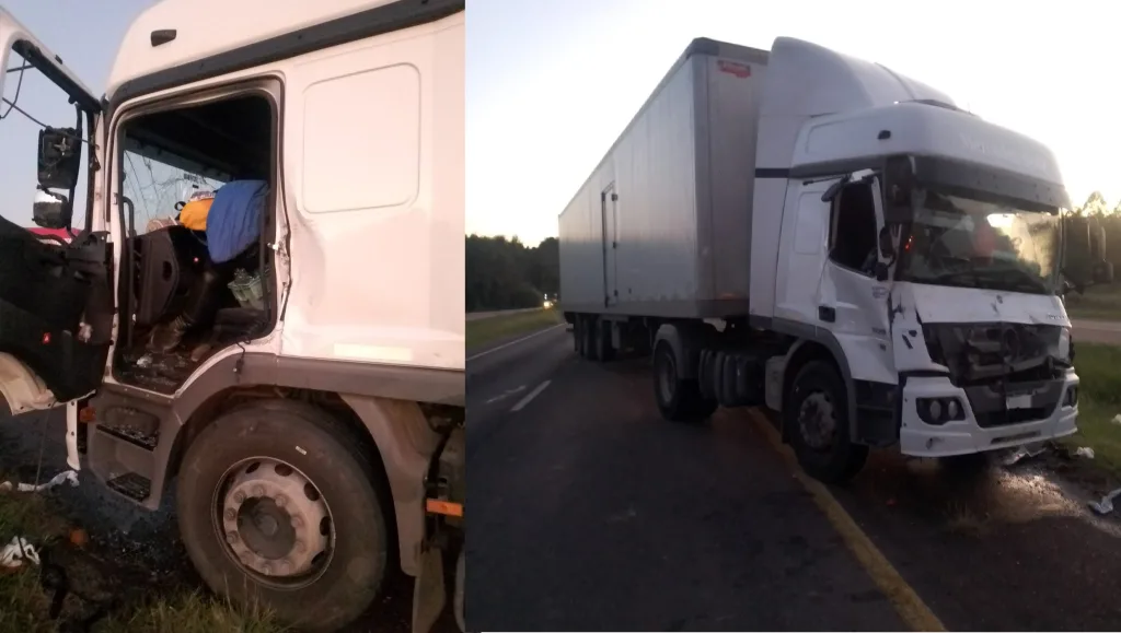 Choque entre camiones en Ruta 14: un conductor quedó atrapado y debió ser rescatado