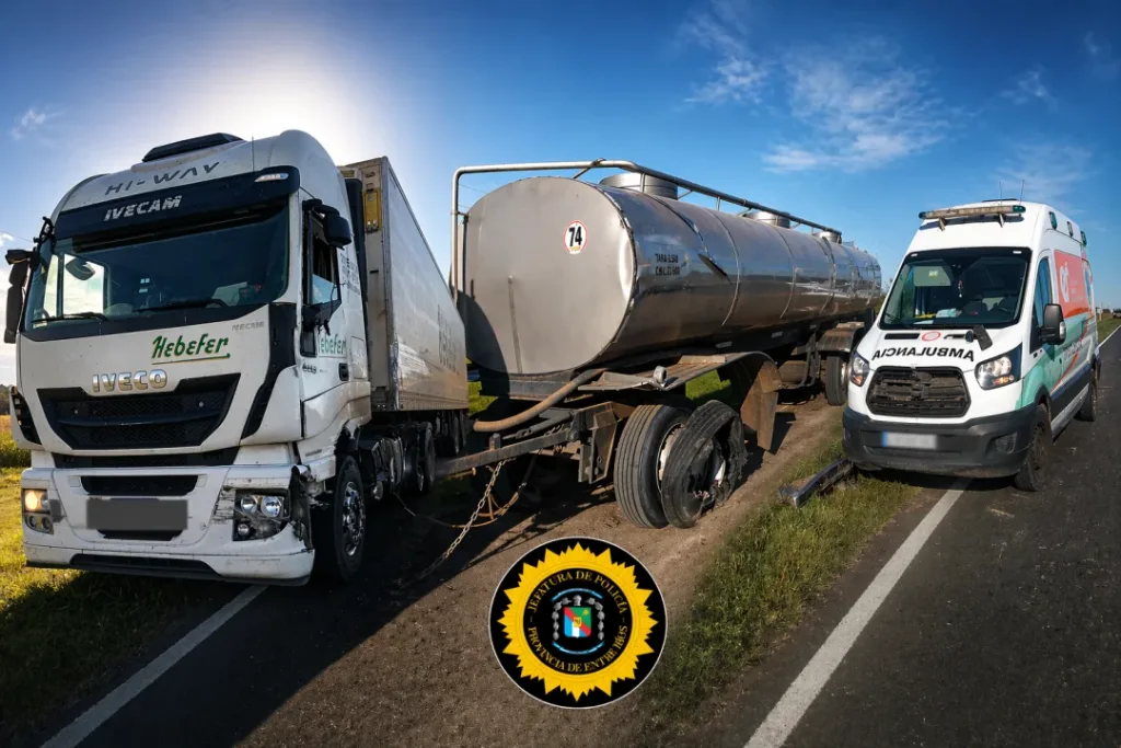 Impactante choque en Ruta 12: dos camiones y una ambulancia involucrados