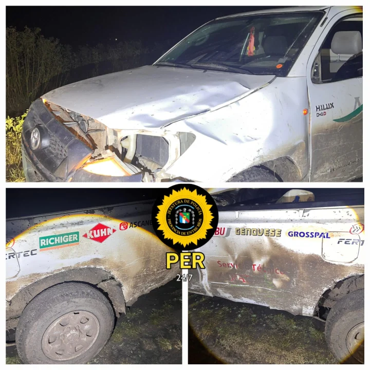 Una camioneta chocó contra un vacuno en un camino vecinal de San Salvador