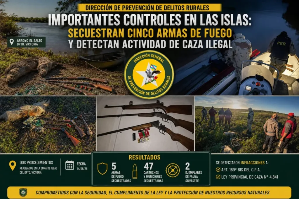 Victoria: Secuestraron cinco armas de fuego y detectaron casos de caza ilegal en las islas de Victoria
