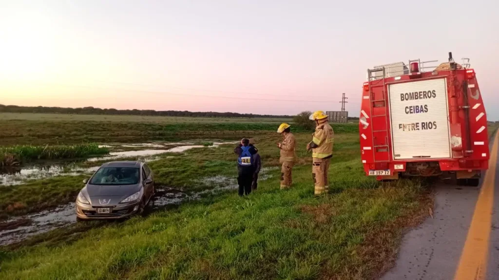 Despistó con su auto en la Ruta 14 y terminó en la zona de bañados