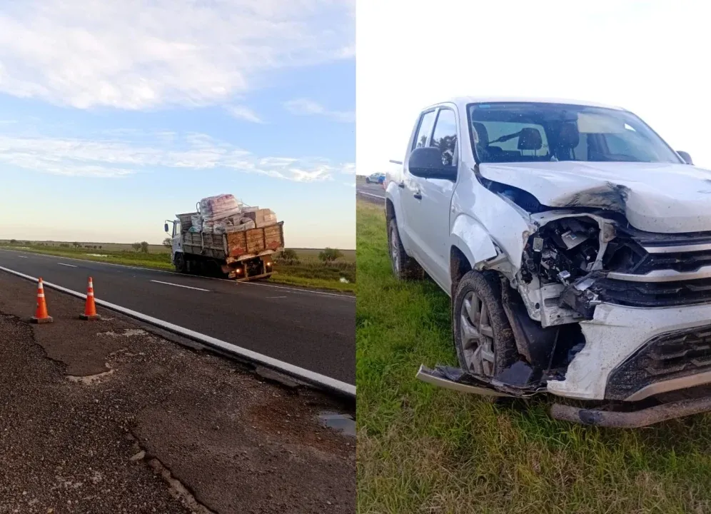 Ruta 12: un camión perdió una rueda y una camioneta que circulaba en sentido contrario impactó contra el neumático
