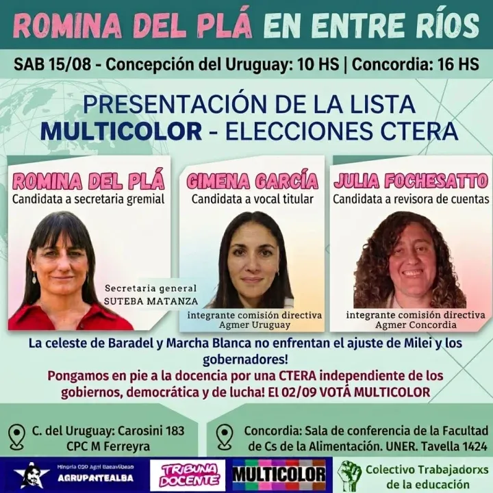 Presentarán la Lista Multicolor para las elecciones de CTERA en Concepción del Uruguay