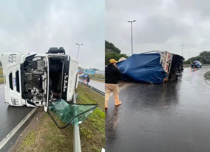 Paraná: Camión cargado con algodón volcó en el Acceso Norte