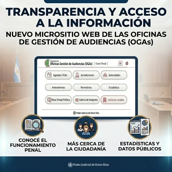 Transparencia y acceso a la información: el Poder Judicial de Entre Ríos habilitó un nuevo micrositio sobre la Justicia Penal