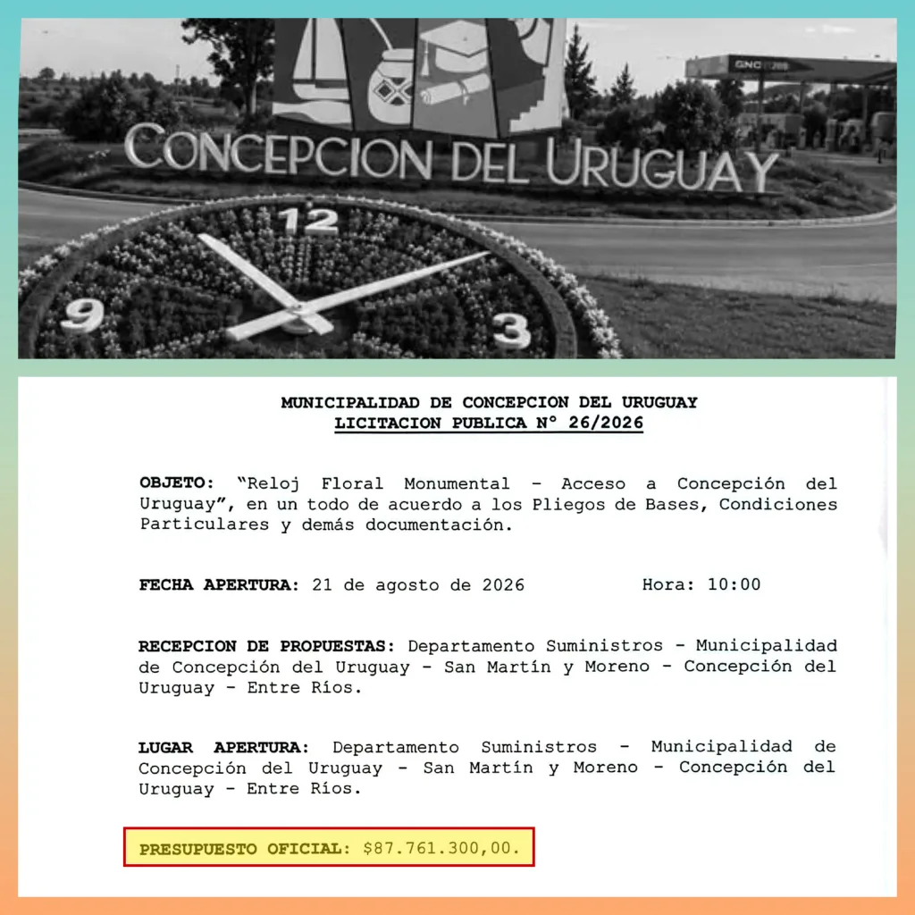 Mientras los vecinos ajustan el bolsillo, el Municipio licita un “Reloj Floral Monumental” por casi $88 millones