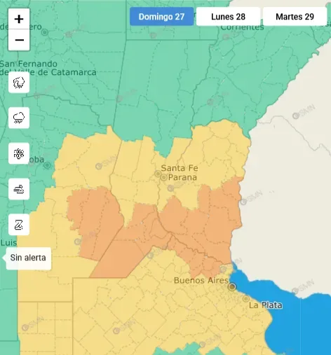 El alerta por tormentas se extiende hasta el martes en el territorio provincial