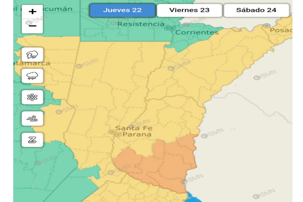 El SMN emitió alerta naranja y amarilla por tormentas para la noche de este jueves en distintas áreas de la provincia